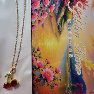 18K Gold Plated Red Cherry Zircon Necklace